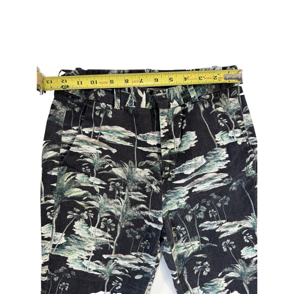 ZARA Pants Womens XS Palm Tropical Print Slim Fit Green Black Patterned Spain - Picture 4 of 5